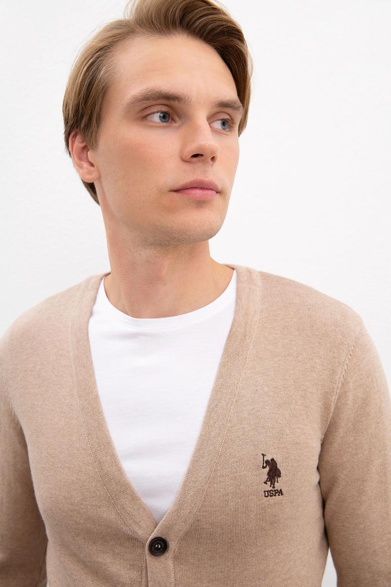 Erkek Camel Melanj  Triko Hırka Basic - 50206757027