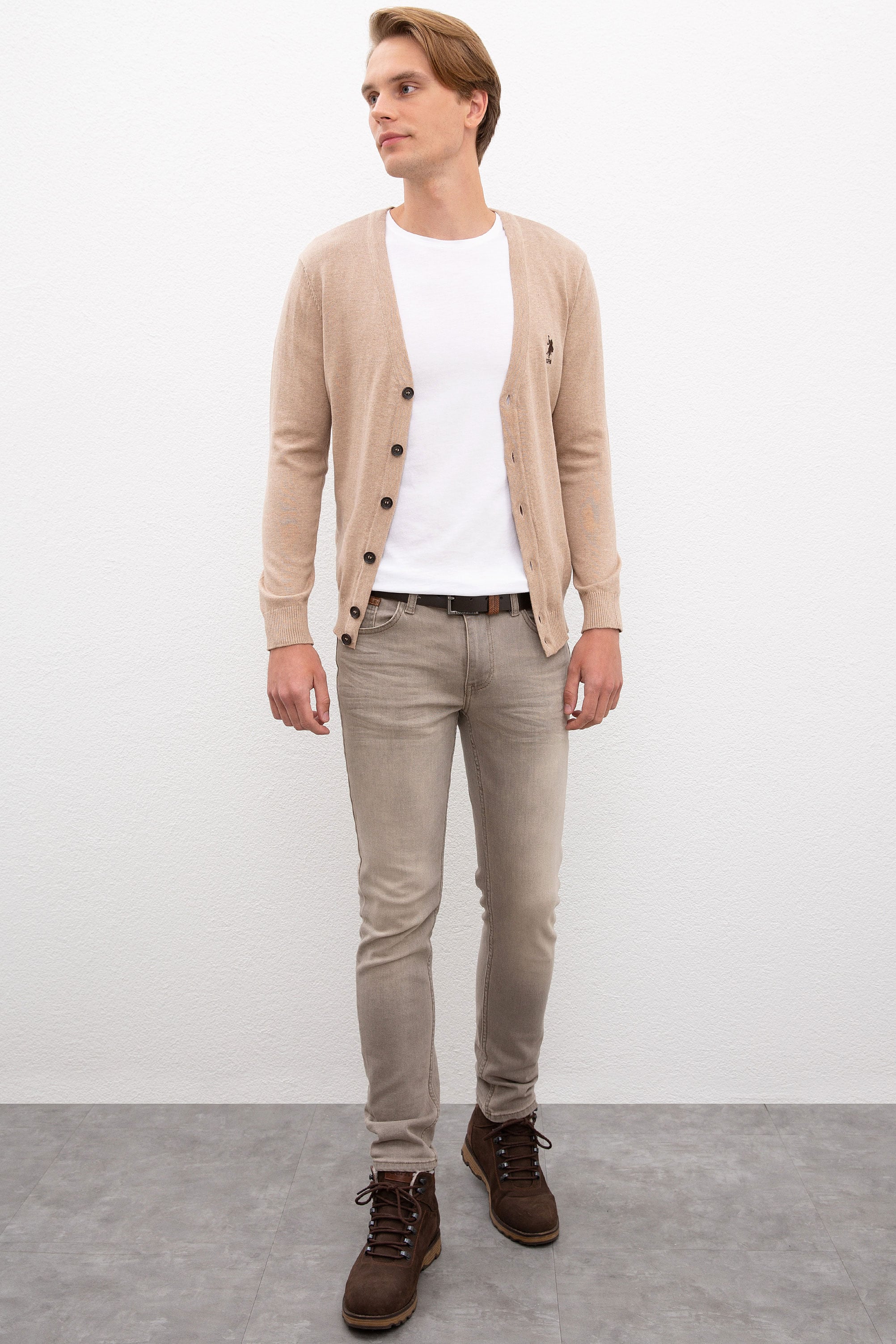 Erkek Camel Melanj Triko Hırka Basic - Image 5