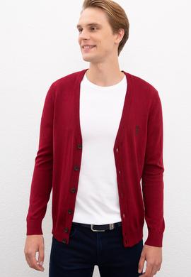 Erkek Bordo  Triko Hırka Basic - 50206757038