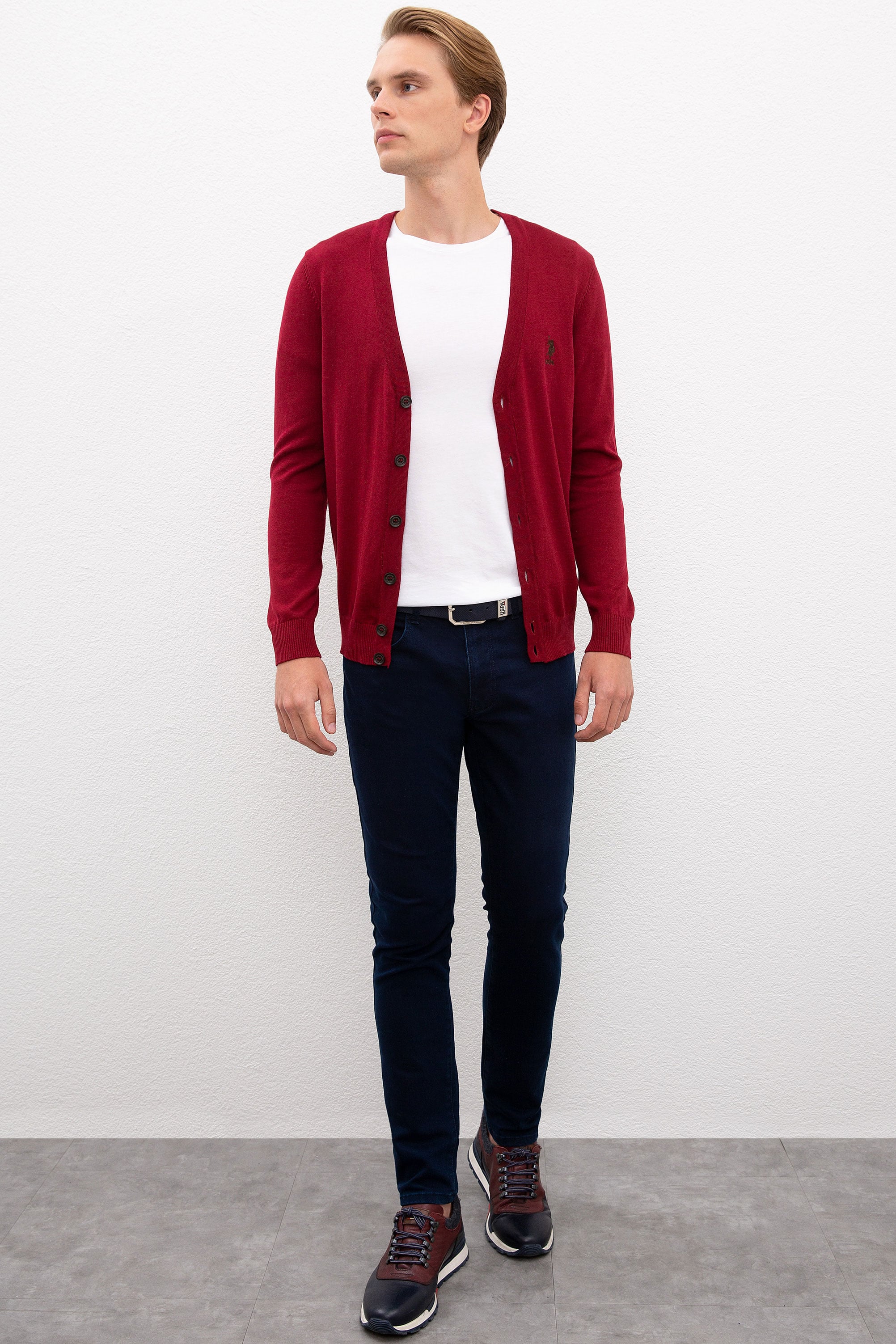 Erkek Bordo  Triko Hırka Basic