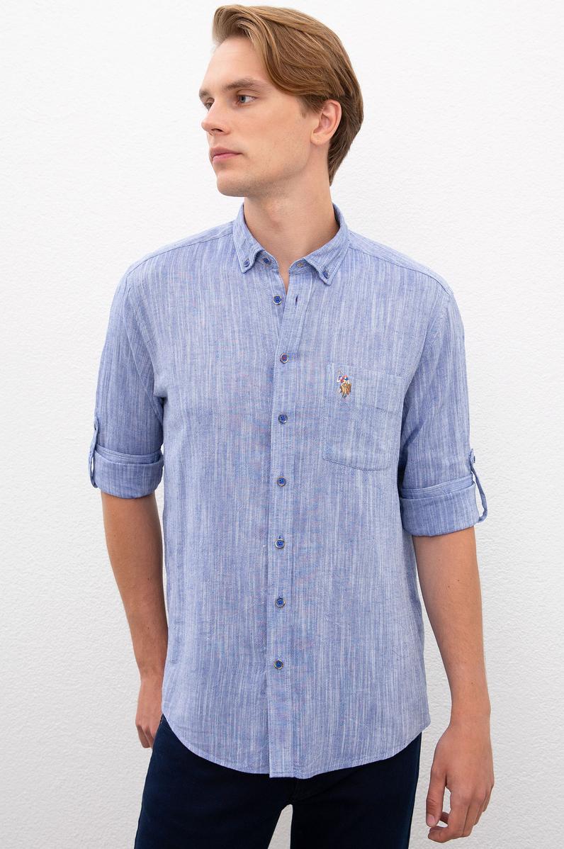 Erkek Mavi Gömlek Uzunkol