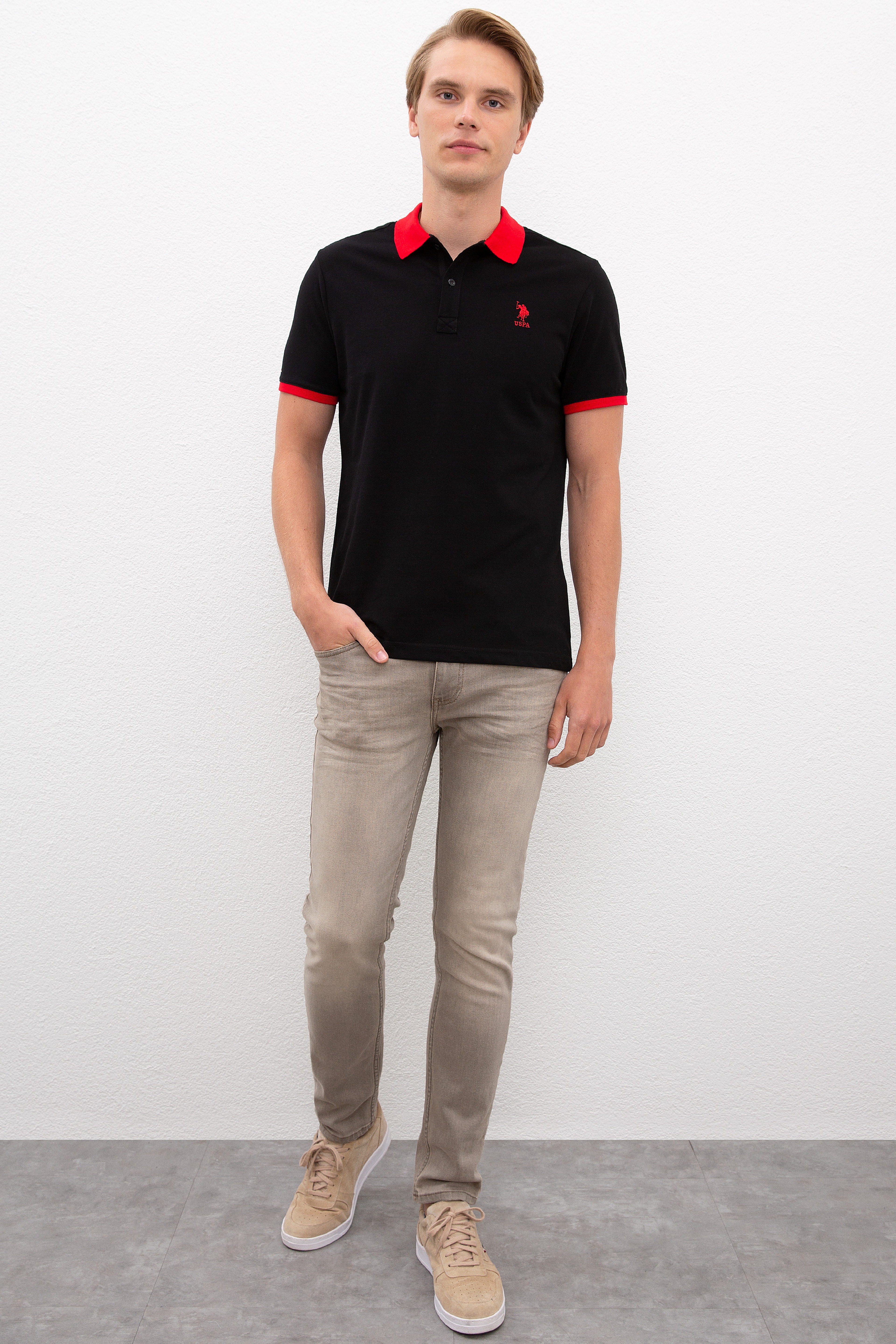 Erkek Siyah Polo Yaka T-Shirt - Image 3