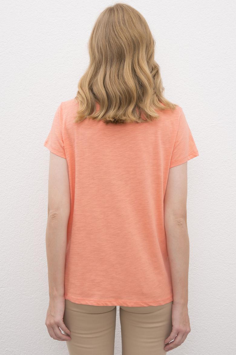 Kadın Somon Bisiklet Yaka T-Shirt - 50219882017