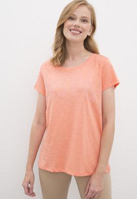 Kadın Somon Bisiklet Yaka T-Shirt - 50219882017