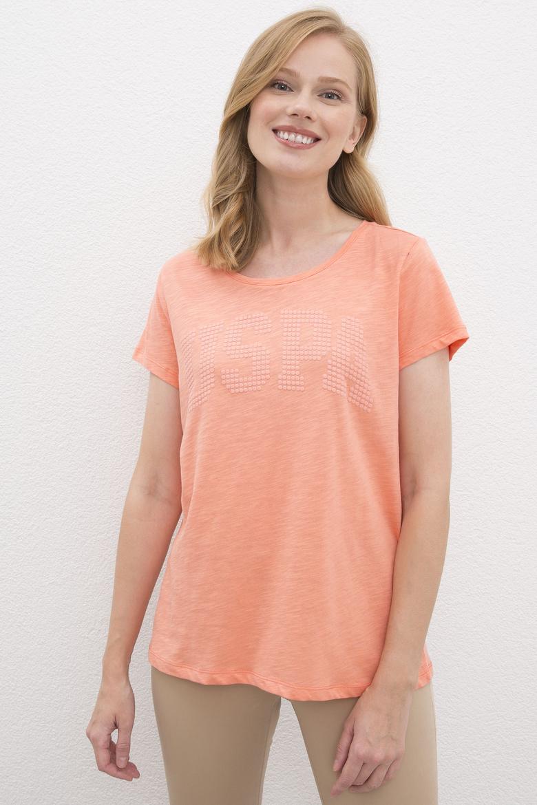 Kadın Somon Bisiklet Yaka T-Shirt