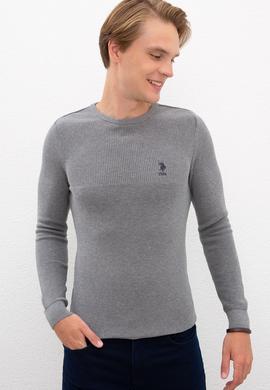 Erkek Gri Melanj Bisiklet Yaka Triko Kazak - 50223879038