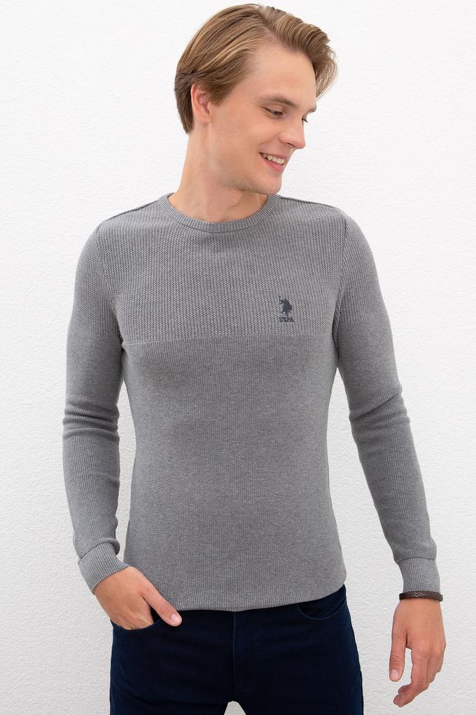 Erkek Gri Melanj Bisiklet Yaka Triko Kazak