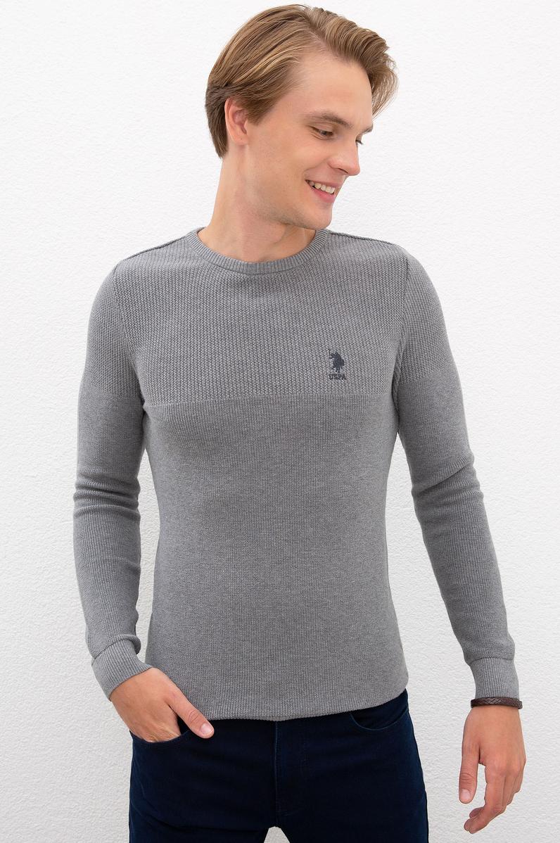 Erkek Gri Melanj Bisiklet Yaka Triko Kazak