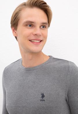 Erkek Gri Melanj Bisiklet Yaka Triko Kazak - 50223879038