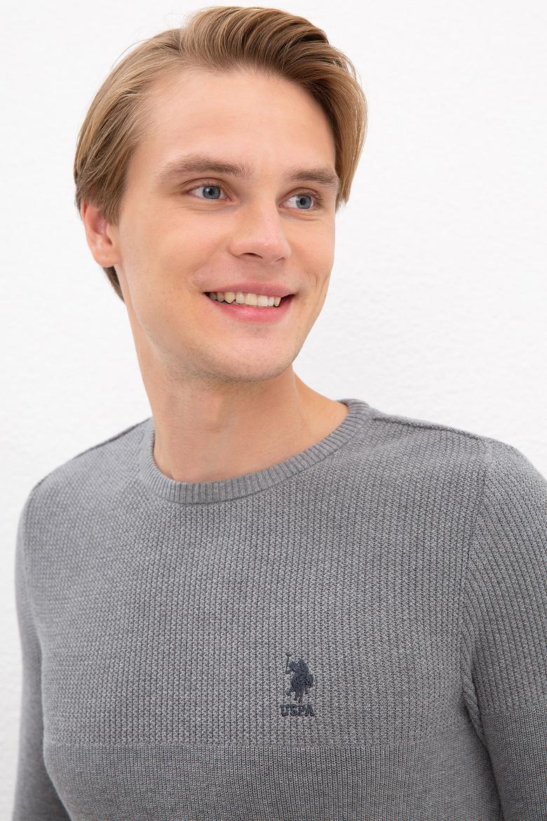 Erkek Gri Melanj Bisiklet Yaka Triko Kazak - 50223879038