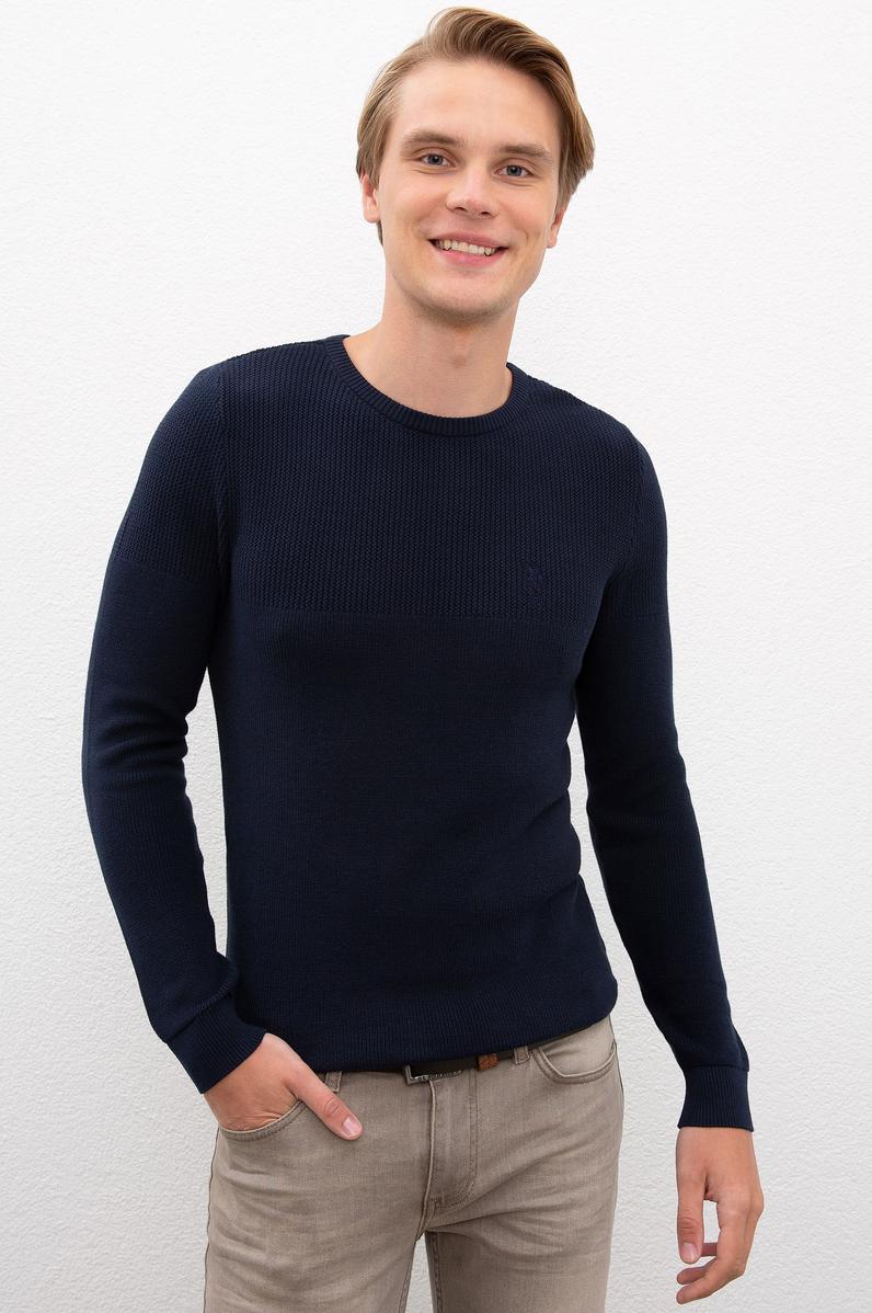 Erkek Lacivert Bisiklet Yaka Triko Kazak