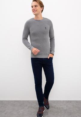 Erkek Gri Melanj Bisiklet Yaka Triko Kazak - 50223879038