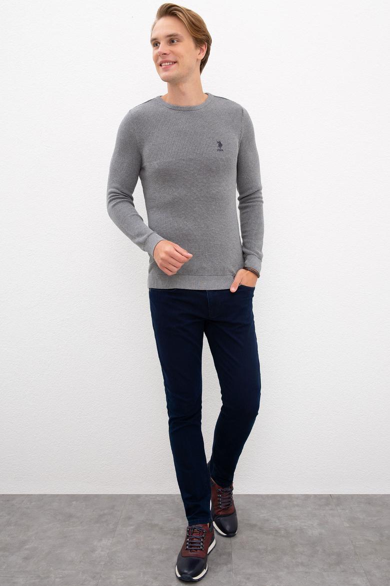 Erkek Gri Melanj Bisiklet Yaka Triko Kazak - 50223879038