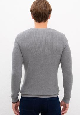 Erkek Gri Melanj Bisiklet Yaka Triko Kazak - 50223879038