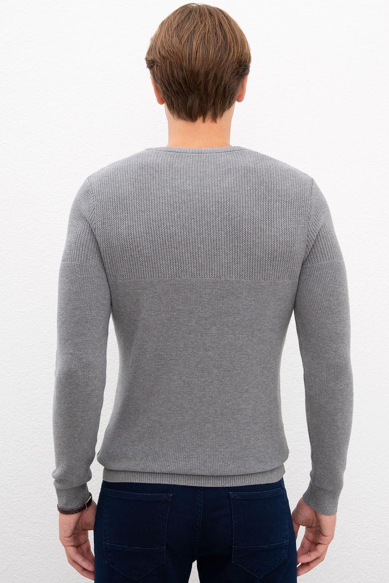 Erkek Gri Melanj Bisiklet Yaka Triko Kazak - 50223879038