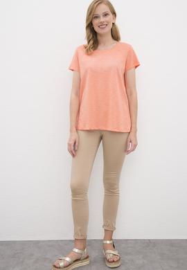 Kadın Somon Bisiklet Yaka T-Shirt - 50219882017