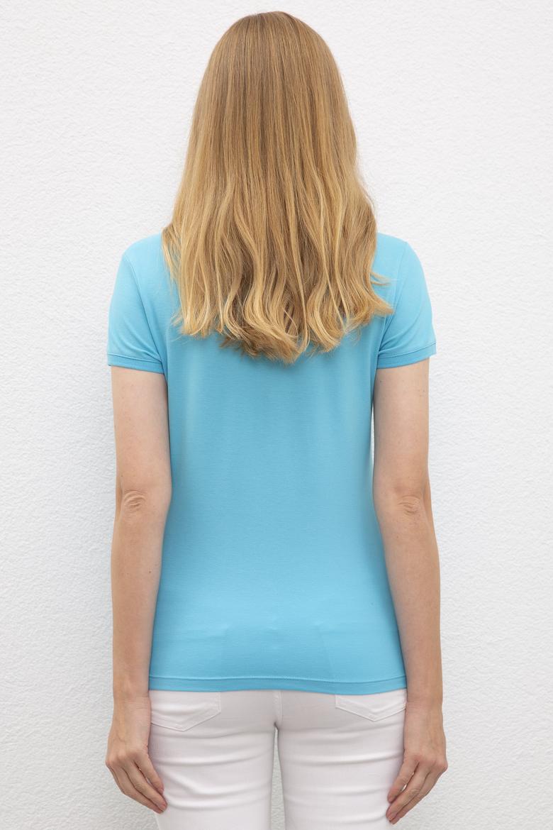 Kadın Turkuaz Polo Yaka T-Shirt Basic - 50217719128