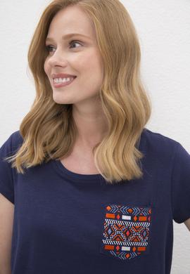 Kadın Lacivert Bisiklet Yaka T-Shirt - 50225585005