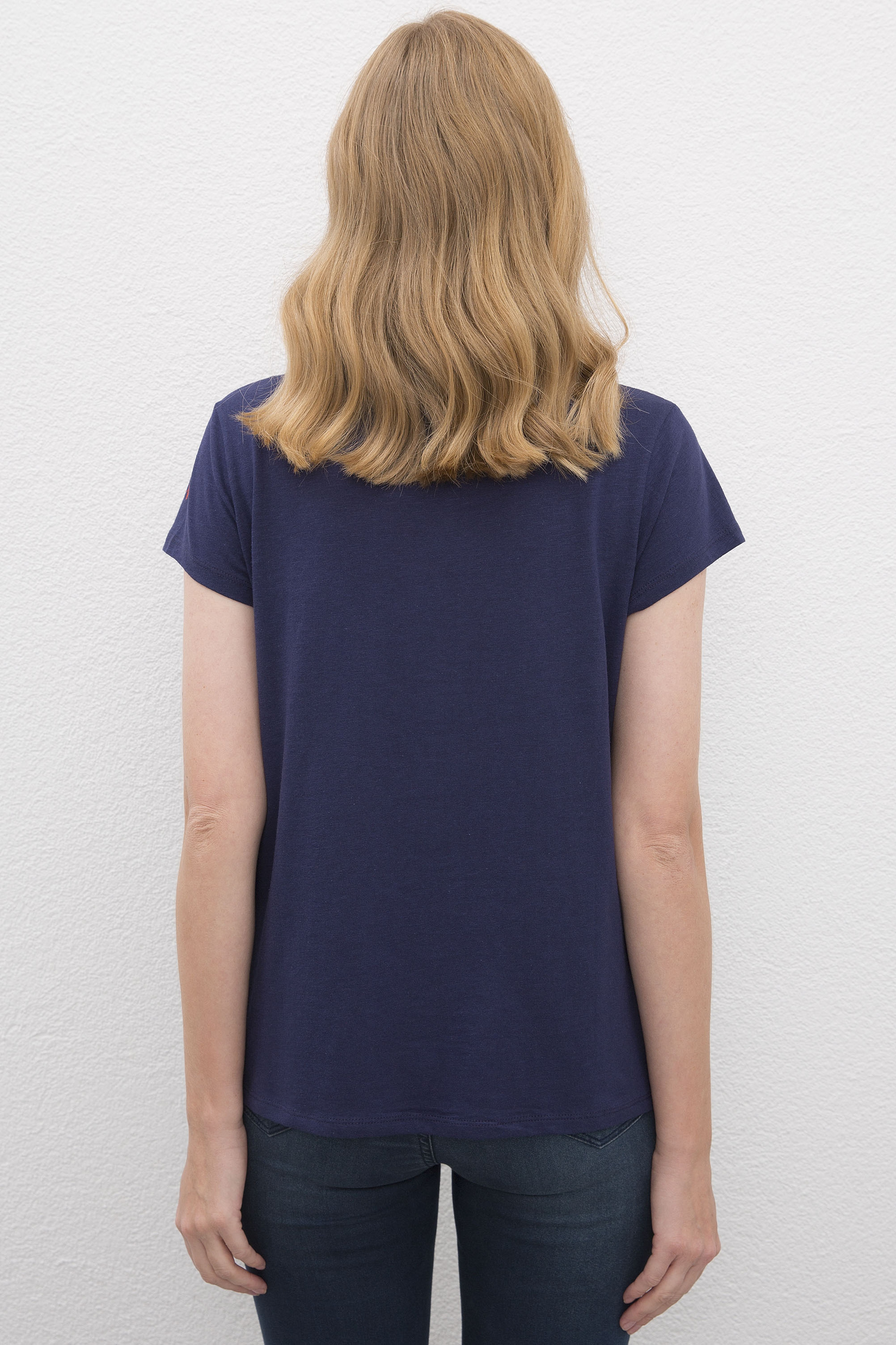 Kadın Lacivert Bisiklet Yaka T-Shirt - Image 3
