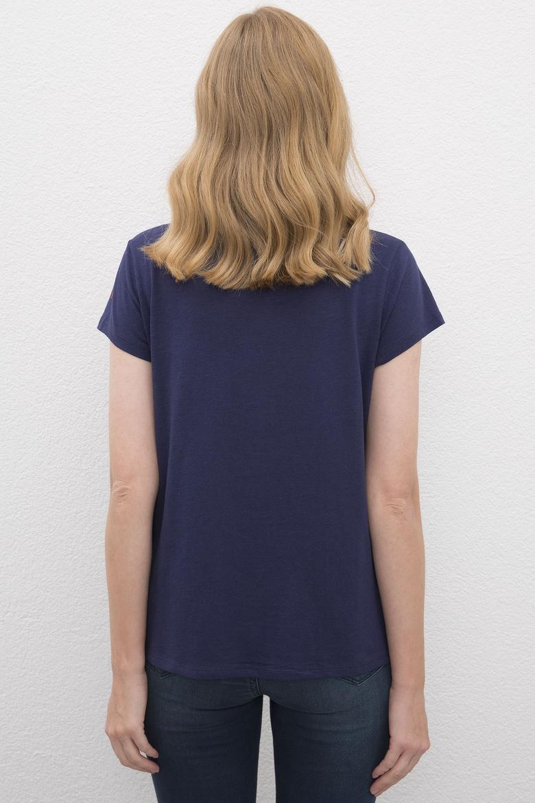 Kadın Lacivert Bisiklet Yaka T-Shirt - 50225585005