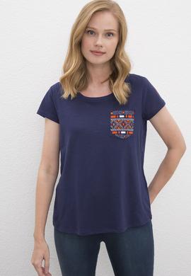 Kadın Lacivert Bisiklet Yaka T-Shirt - 50225585005