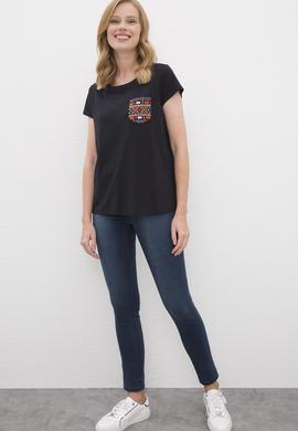 Kadın Siyah Tişört - 50225585023
