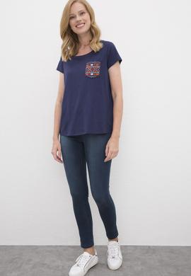 Kadın Lacivert Bisiklet Yaka T-Shirt - 50225585005