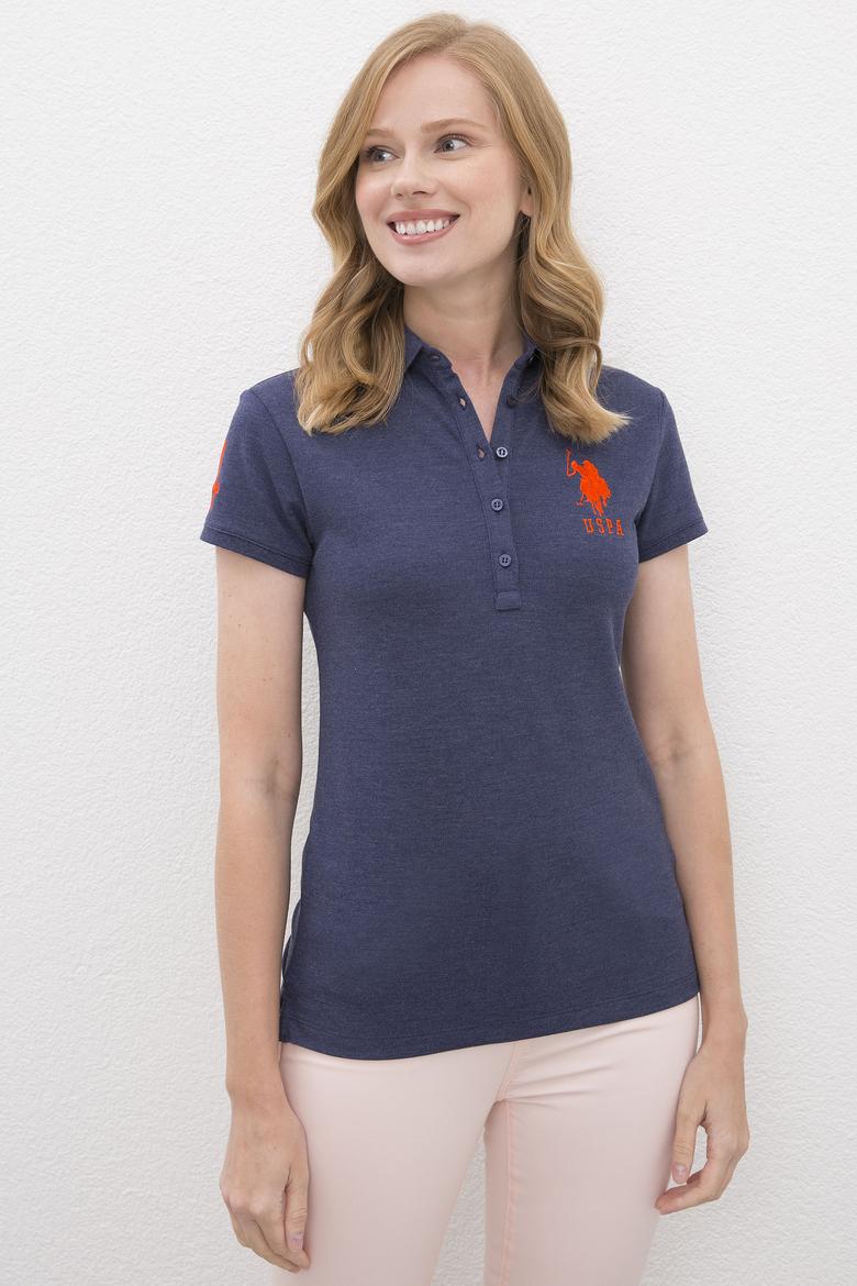 Kadın Lacivert Polo Yaka Basic Tişört