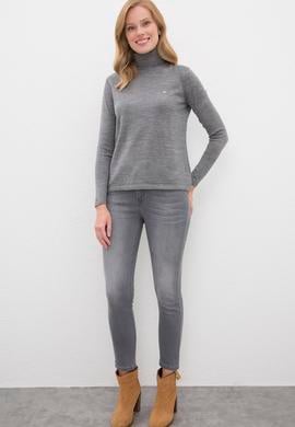 Kadın Gri Melanj Kazak - 50225229014