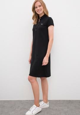 Kadın Siyah Polo Yaka Örme Elbise - 50225487006