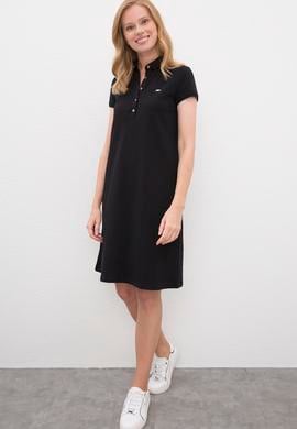 Kadın Siyah Polo Yaka Örme Elbise - 50225487006