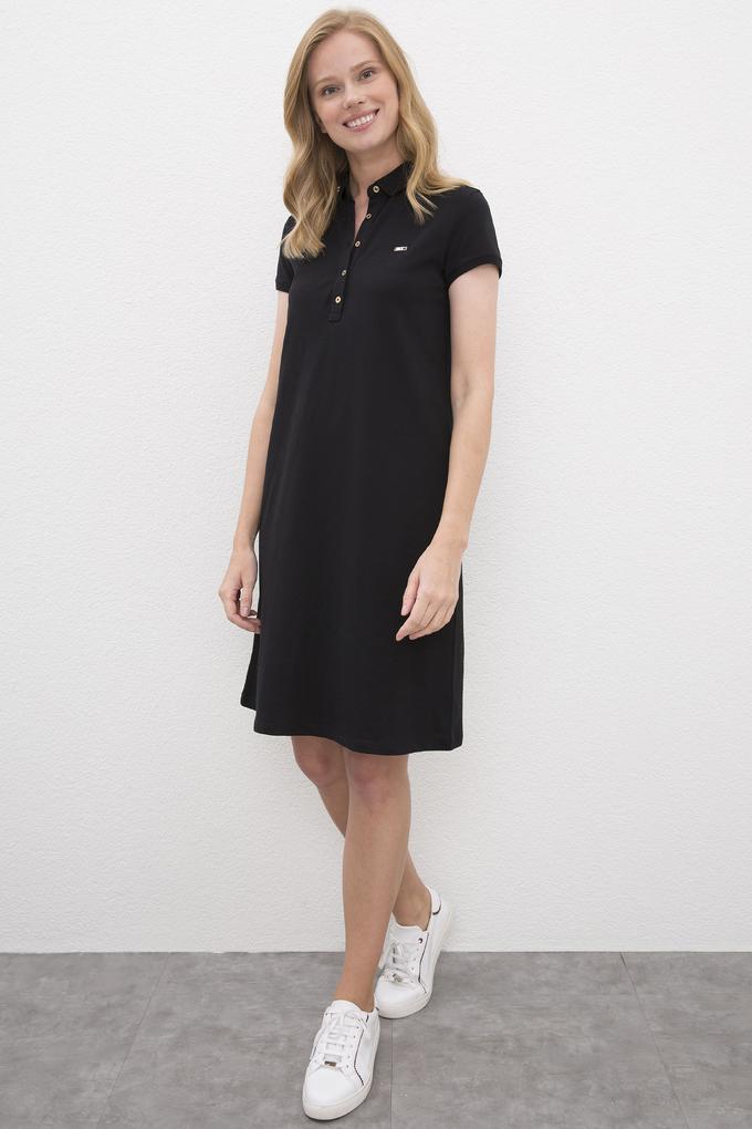Kadın Siyah Polo Yaka Örme Elbise