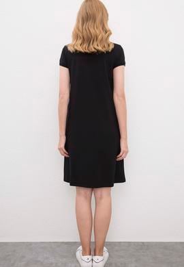 Kadın Siyah Polo Yaka Örme Elbise - 50225487006