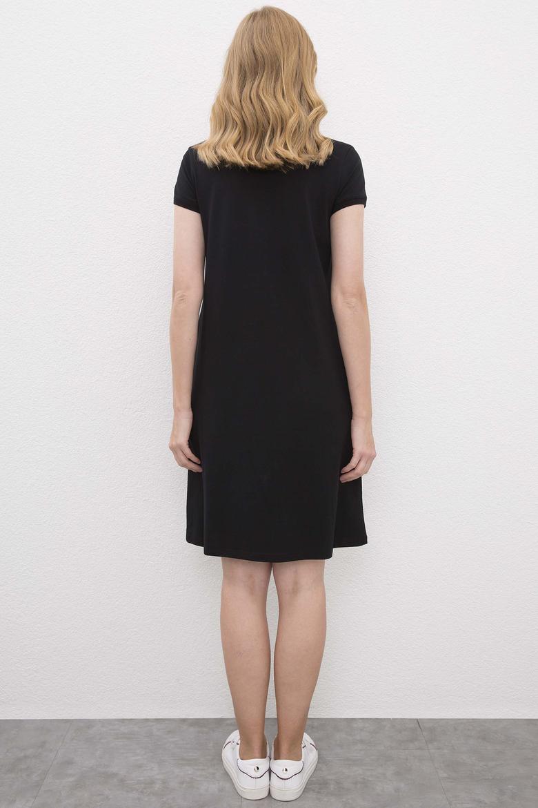 Kadın Siyah Polo Yaka Örme Elbise - 50225487006