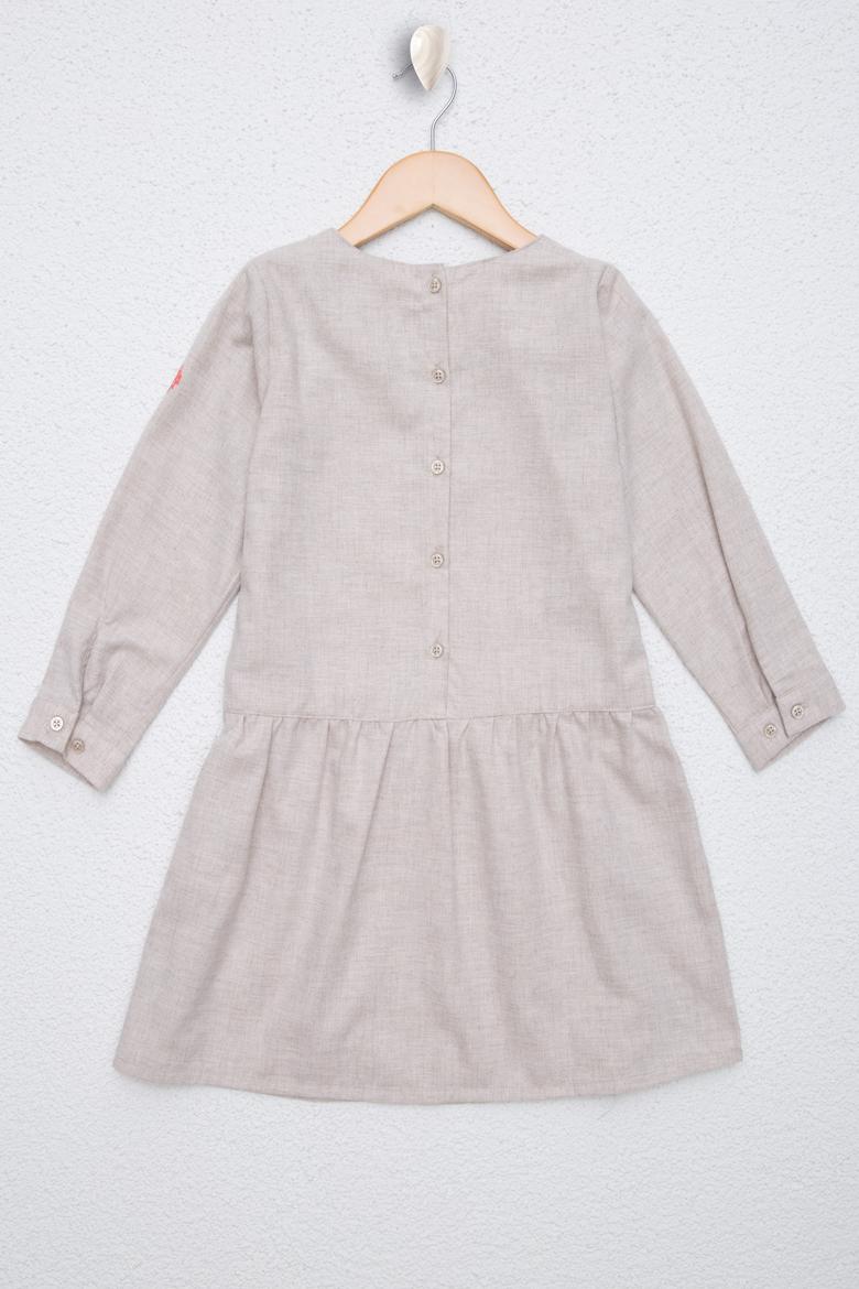 Kız Çocuk Bej Dokuma Elbise - 50207584013