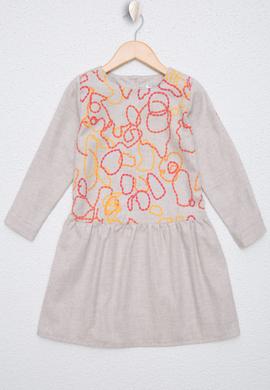 Kız Çocuk Bej Dokuma Elbise - 50207584013
