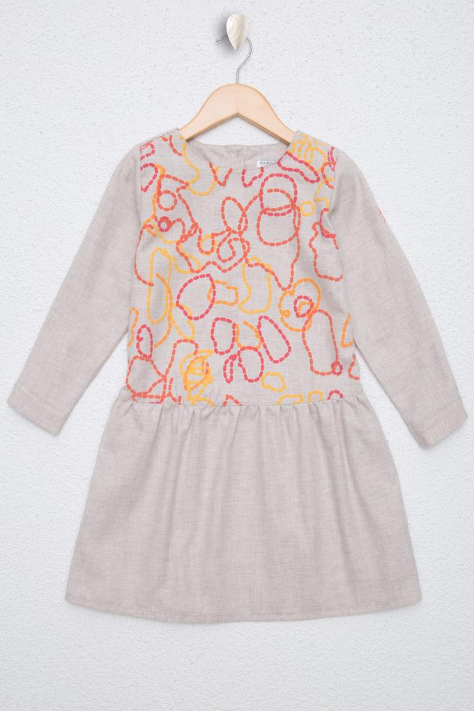 Kız Çocuk Bej Dokuma Elbise