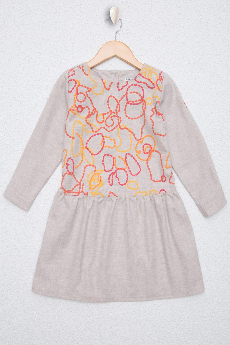 Kız Çocuk Bej Dokuma Elbise