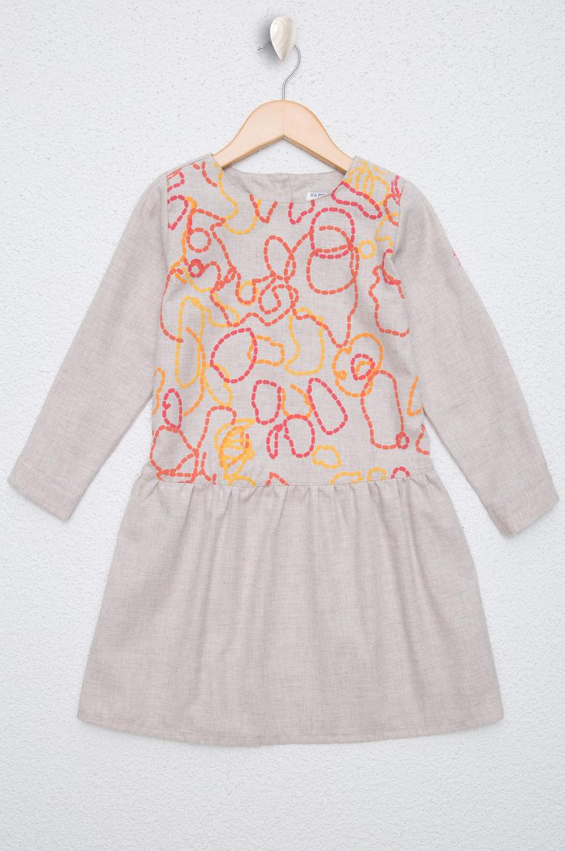 Kız Çocuk Bej Dokuma Elbise