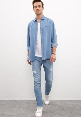 Erkek Mavi Denim Pantolon - 50222395017