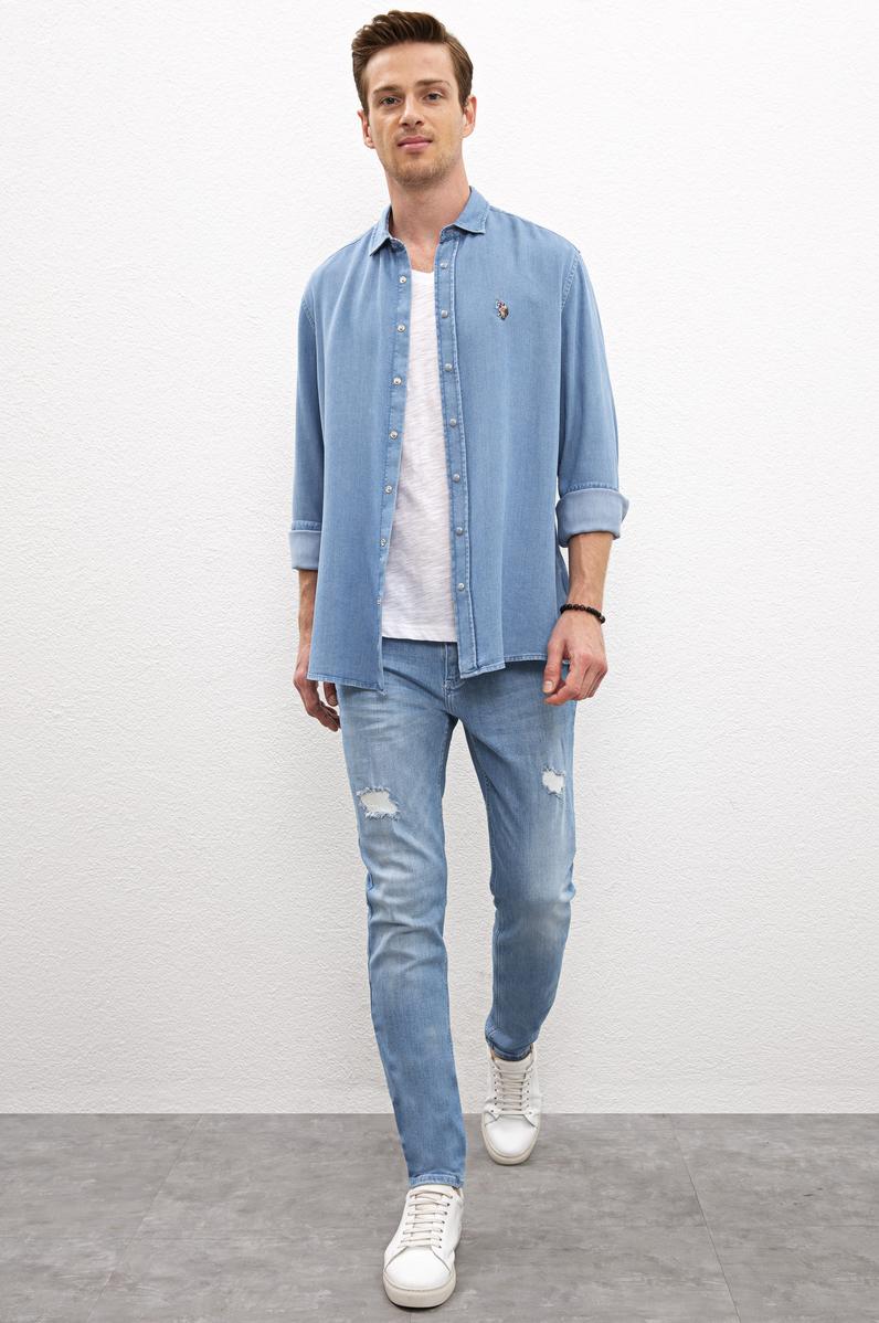 Erkek Mavi Denim Pantolon