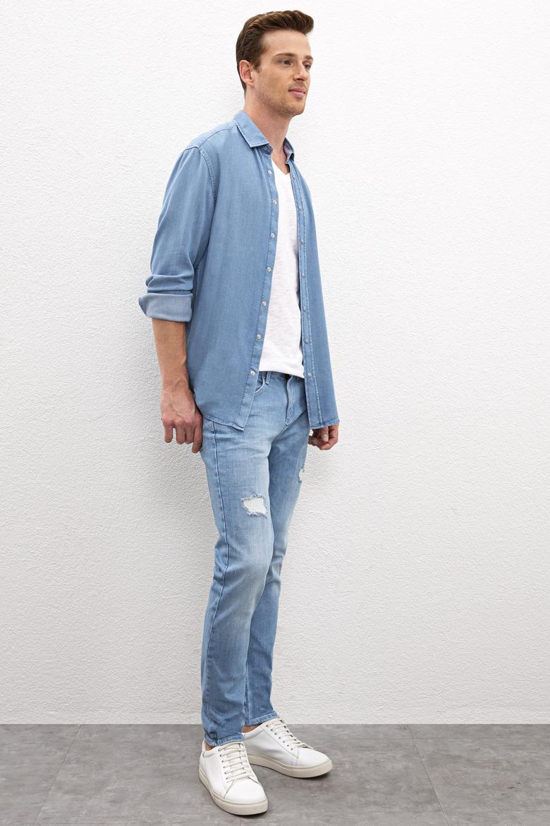 Erkek Mavi Denim Pantolon - 50222395017