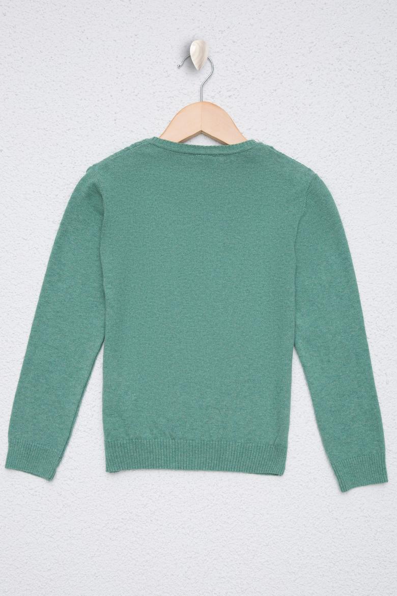 Kız Çocuk Yeşil Triko Kazak Basic - 50224481040