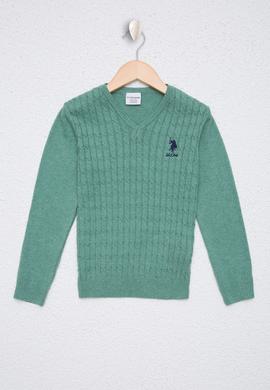 Kız Çocuk Yeşil Triko Kazak Basic - 50224481040