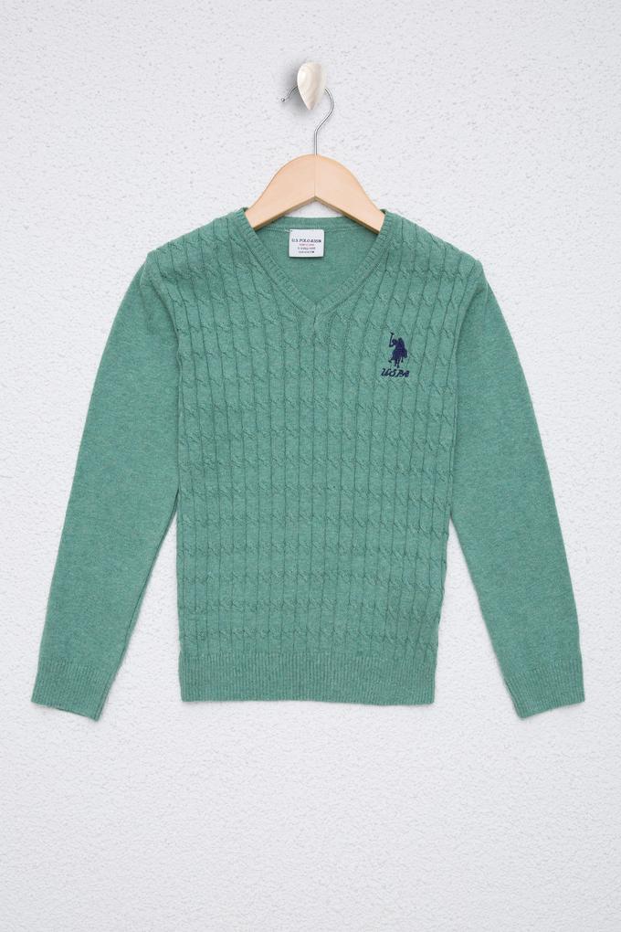 Kız Çocuk Yeşil Triko Kazak Basic