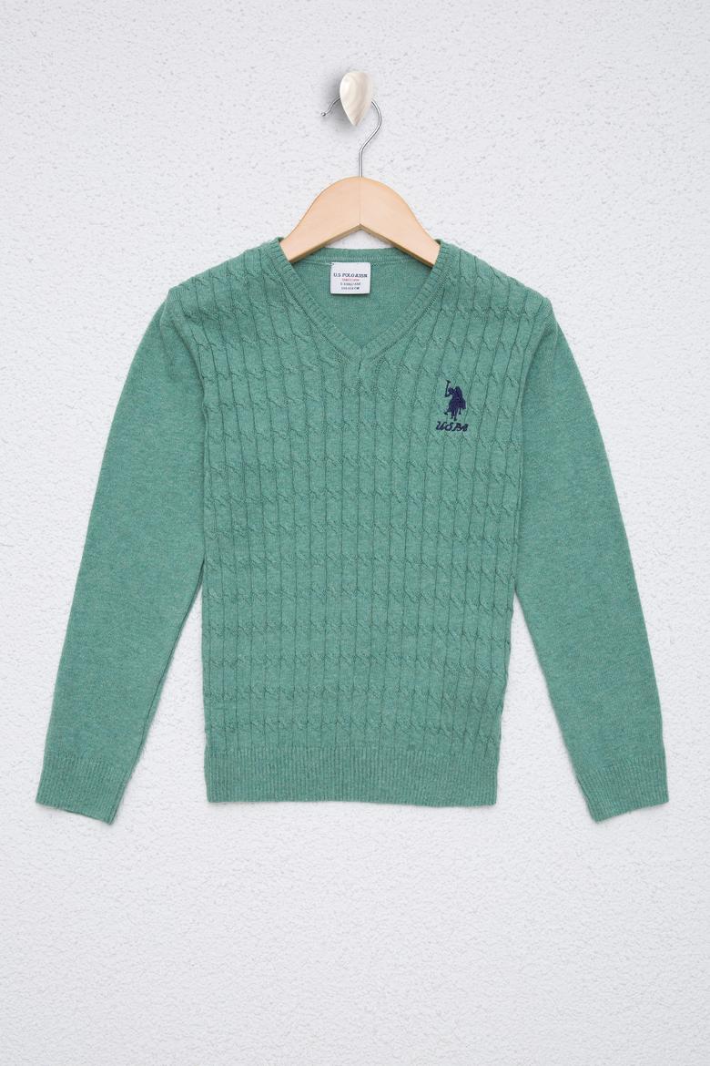 Kız Çocuk Yeşil Triko Kazak Basic