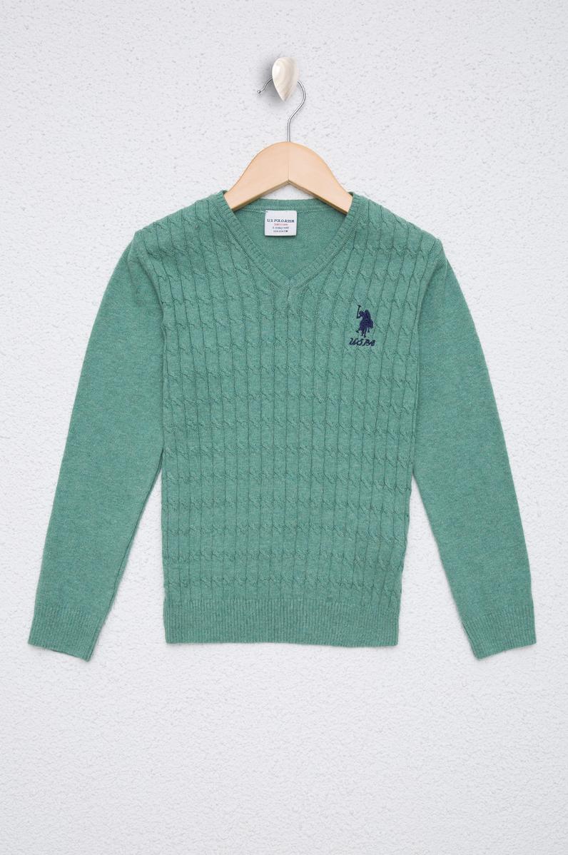 Kız Çocuk Yeşil Triko Kazak Basic