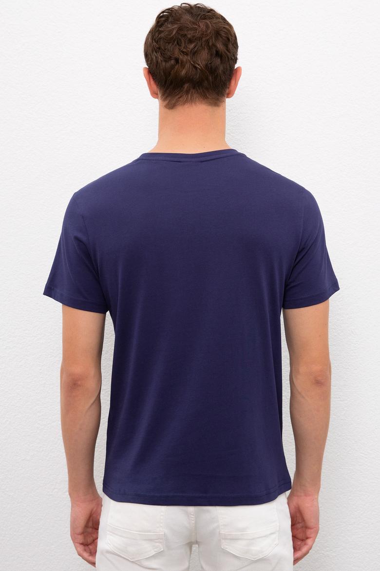 Erkek Lacivert Bisiklet Yaka Tişört - 50217795009