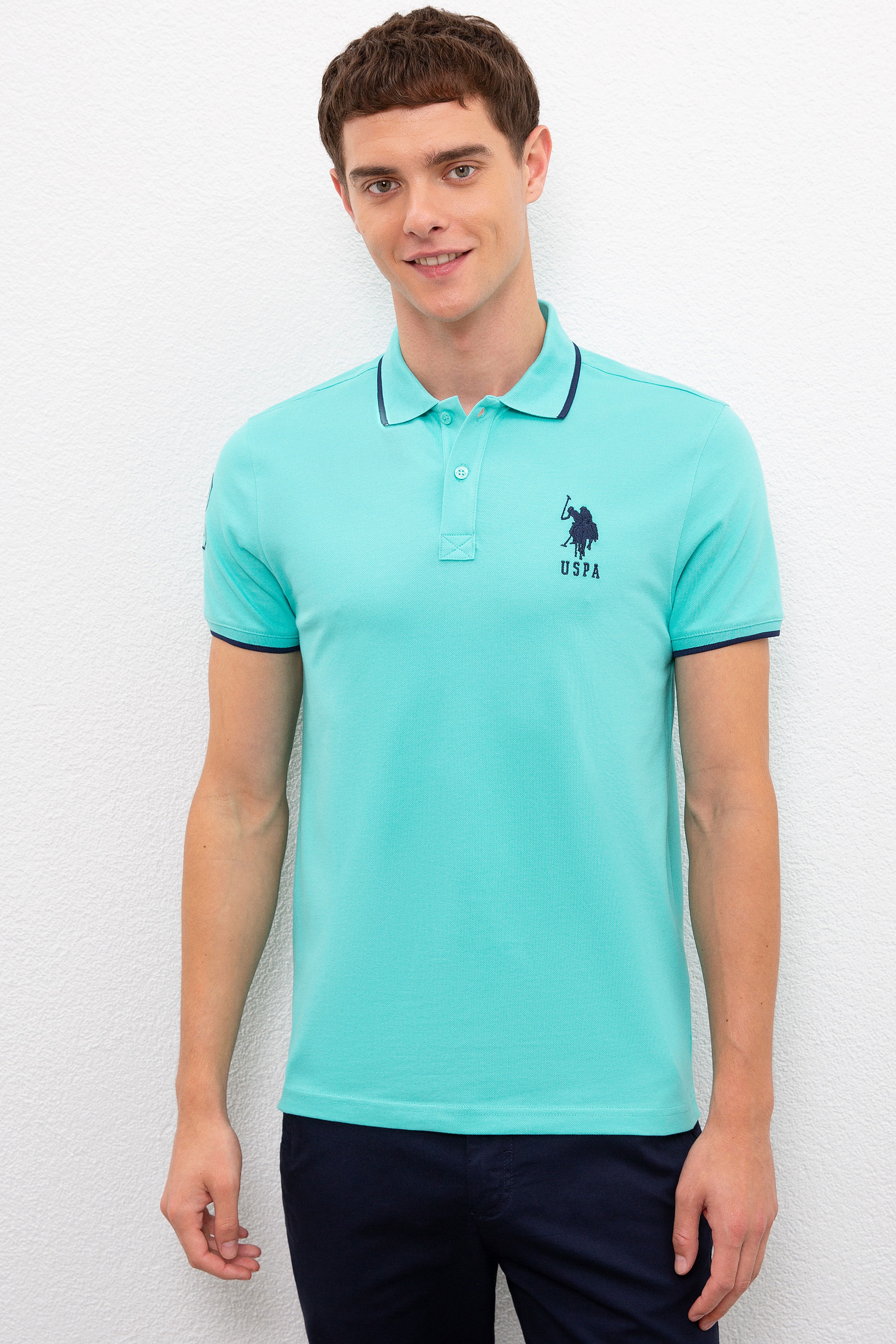 Erkek Mint Yeşili Polo Yaka T-Shirt Basic - Image 1