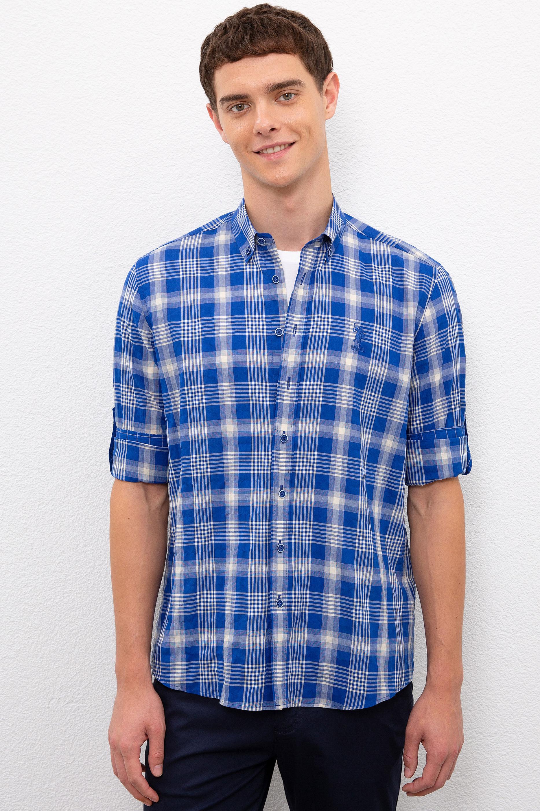 Erkek Kobalt Mavi Uzun Kollu Gömlek